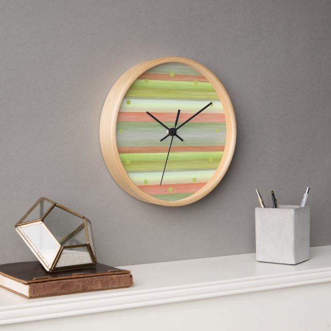 Horloge Lime Vert Coral Orange Aquarelle Motif (Bureau)