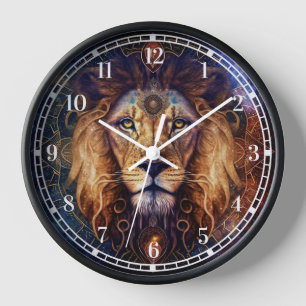 Horloge Lion Spirit Mandala Art Visionnaire