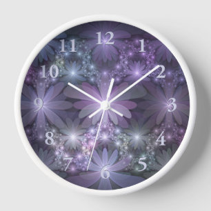 Horloge Lit de fleurs tendance brillant art fractal abstra