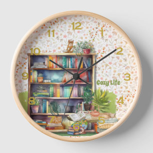 Horloge Livres et Amoureux de les chats Hygge Anniversaire