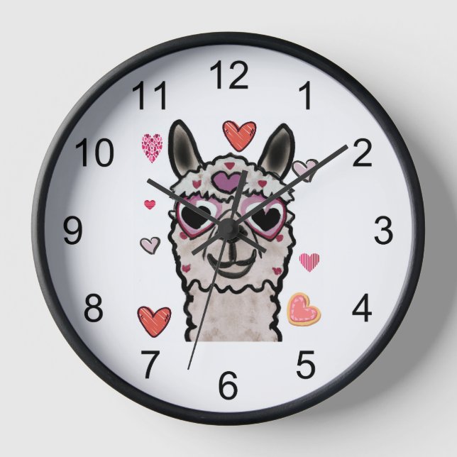 Horloge Llama cool avec lunettes de coeur (Recto)