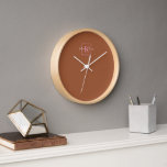 Horloge Logo de marque minimaliste en terre cuite Monogram<br><div class="desc">Logo de marque minimaliste en terre cuite Monogramme rose</div>