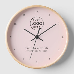 Horloge Logo d'entreprise   Moderne minimaliste rose pâle