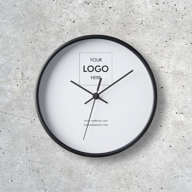 Horloge Logo d'entreprise Simple Minimal Blanc (Créateur téléchargé)