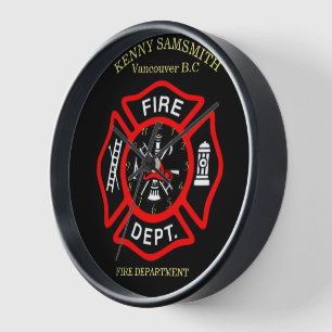 Horloge logo du département des pompiers Badge noir et rou