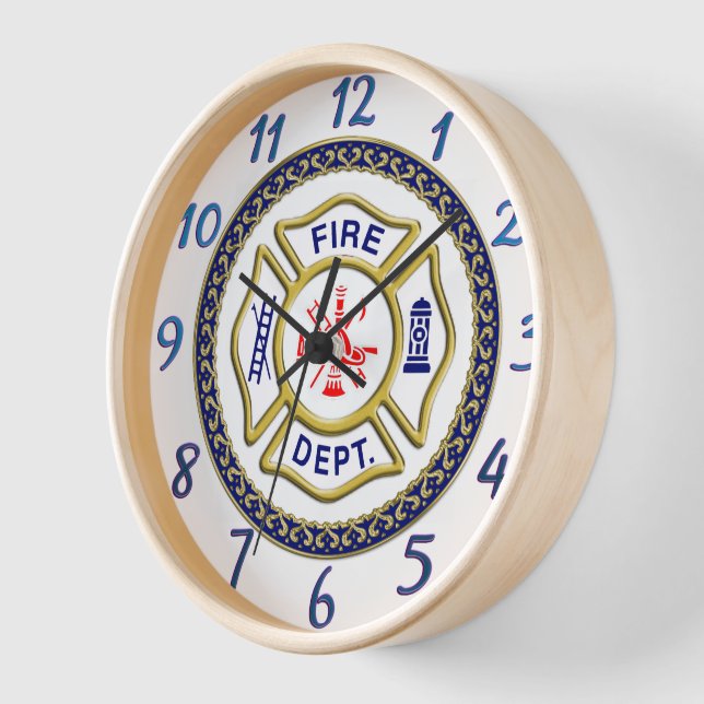 Horloge Logo du service d'incendie Badge bleu et blanc (Angle)