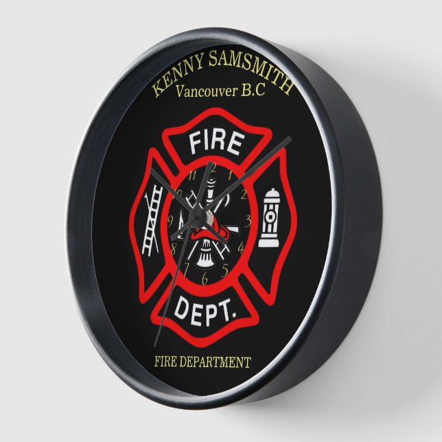 Horloge Logo du service d'incendie Badge noir et rouge (Angle)