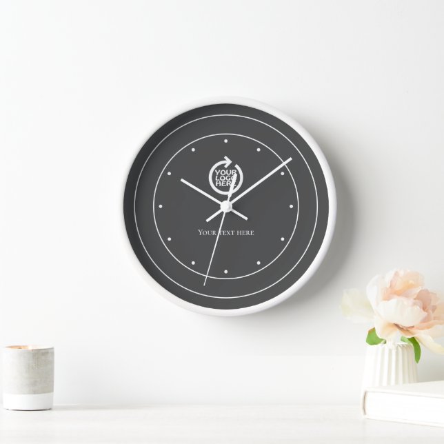 Horloge Logo gris blanc personnalisé (Maison)