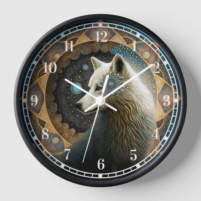 Horloge Loup blanc Mandala (Recto)