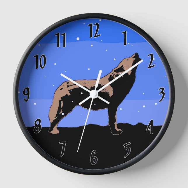 Horloge Loup hurlant en hiver - Art animalier original (Recto)