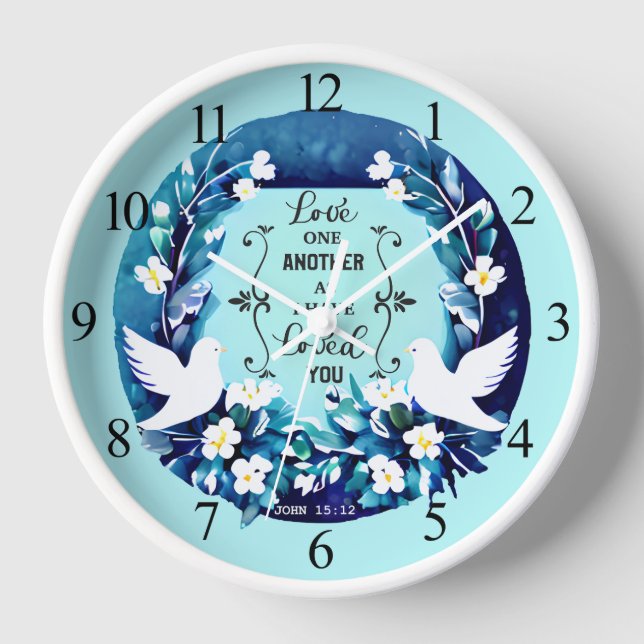 Horloge Love One Another Blue and White Doves (Recto)