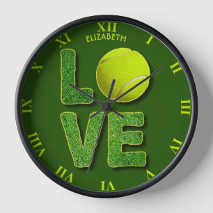 Horloge Love Tennis Yellow Ball Green Grass Lettres