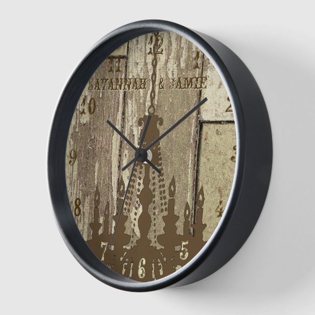 Horloge Lustre personnalisé à l'aspect de bois rustique an (Angle)