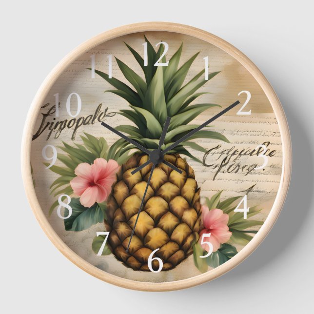 Horloge Magnifique Art de l'Ananas Calligraphié Rustique V (Recto)