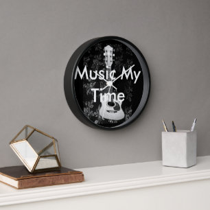 Horloge Magnifique Belle Guitare Africaine Niveaux de Gris