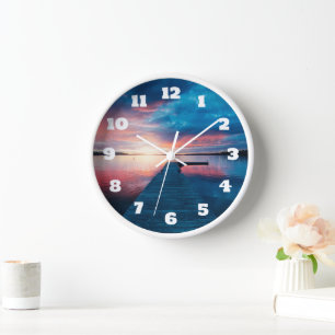 Horloge Magnifique coucher de soleil sur un lac calme
