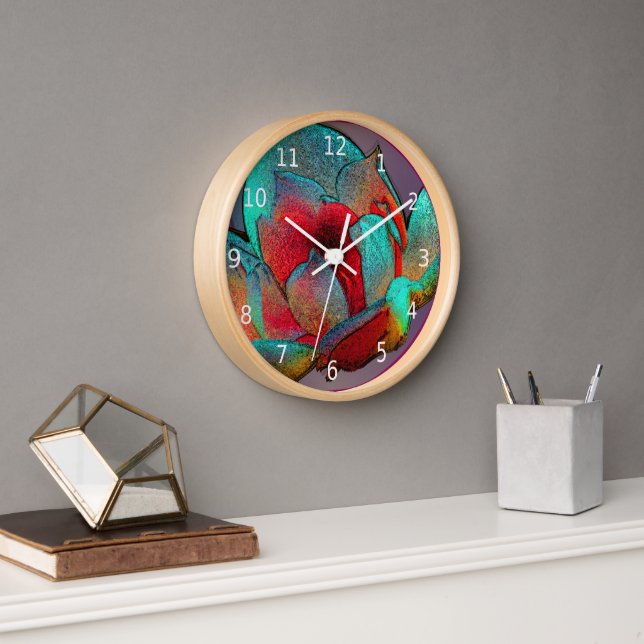 Horloge Magnolia métallique en bleu et rouge avec des chif (Bureau)