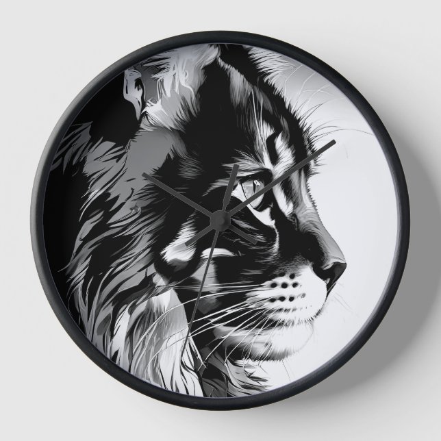 Horloge Maine Coon Wall Clock: Black & White Cat Home Deco (Recto)