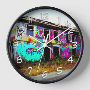 Horloge Maison abandonnée avec Graffiti coloré