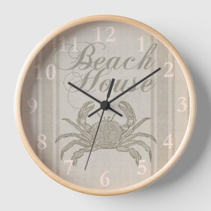 Horloge Maison de plage crabe rivage côtier vintage