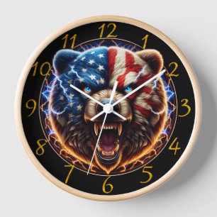 Horloge Majestic Bear Porte Fièrement Le Drapeau Américain