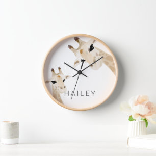 Horloge Maman & Baby Giraffe Nom Nursery Salle pour enfant