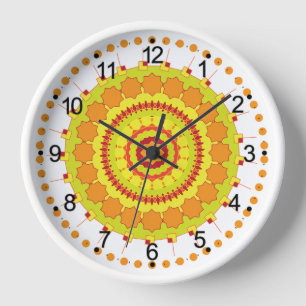 Horloge Mandala de cercle géométrique orange-70250