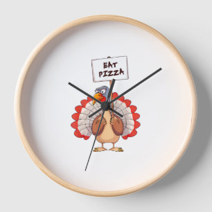 Horloge Mangez Pizza Turquie Thanksgiving Adulte Vegan Amu