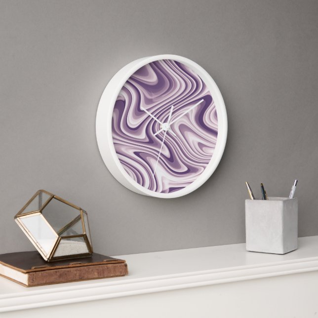 Horloge Marbre Liquide Violet Abstrait (Bureau)