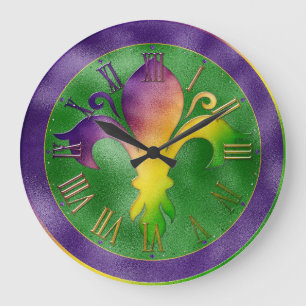 Horloge Mardi Gras, Fleur de Lis Colorée Grand Clo