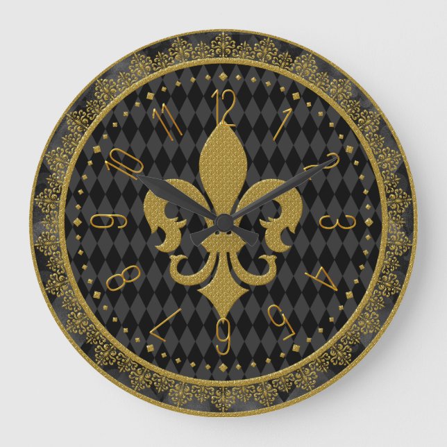 Horloge Mardi Gras, Fleur de Lis Dorée (Recto)