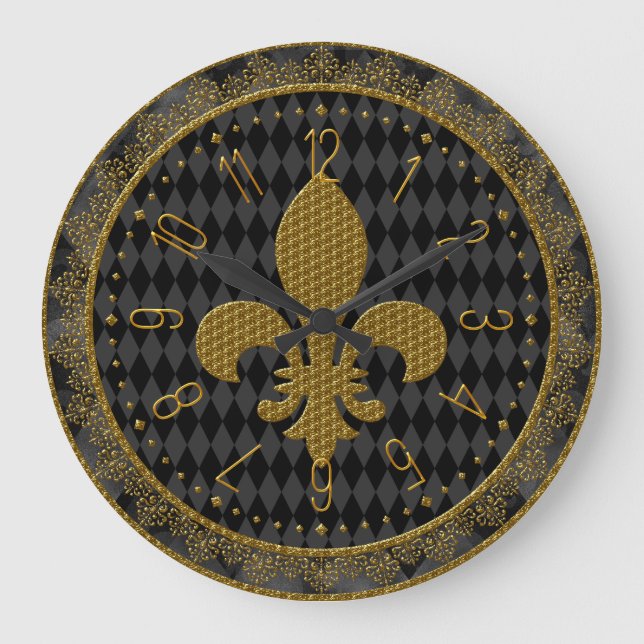 Horloge Mardi Gras, Fleur de Lis Dorée Grande Horl (Recto)