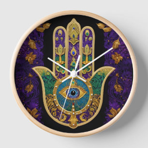Horloge Mardi Gras Gold violet vert Hamsas Art