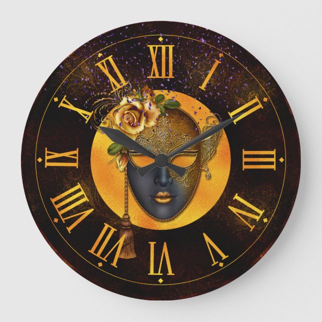 Horloge Mardi Gras, Masque bleu Rose d'or (Recto)