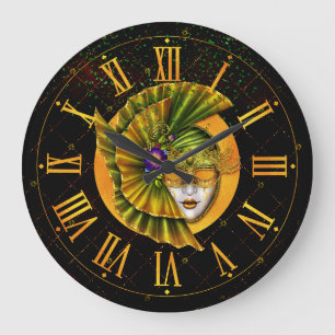 Horloge Mardi Gras, Masque doré vert Carnaval