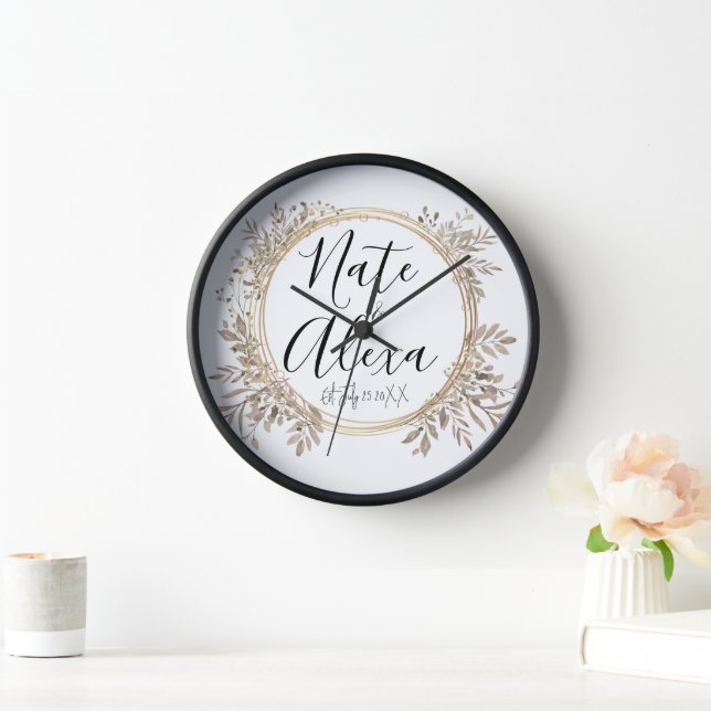 Horloge Mariage de couronnes florales moderne chic personn (Maison)