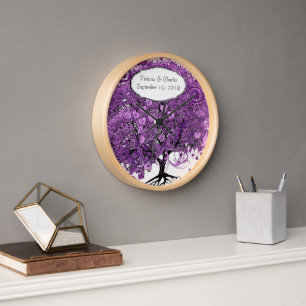Horloge Mariage de l'arbre à feuilles en forme de cœur vio