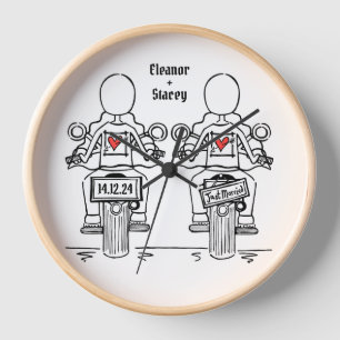 Horloge Mariage de motocyclette à deux mariées sur