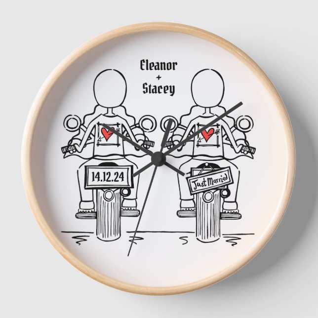 Horloge Mariage de motocyclette à deux mariées sur (Recto)