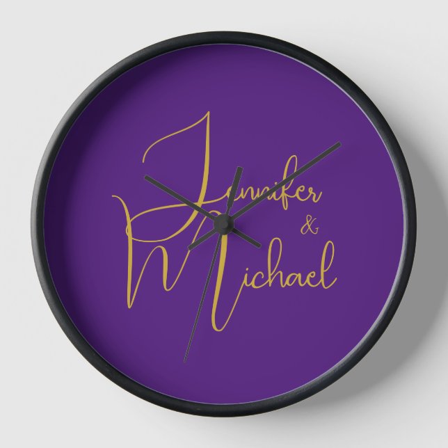 Horloge Mariage Moderne Minimaliste Plain Calligraphie Nom (Recto)