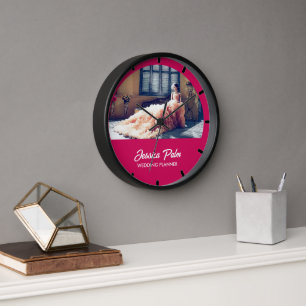 Horloge Mariage photo personnalisé rose