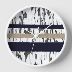 Horloge Marine / Beige / Blancs sur le bois peeling