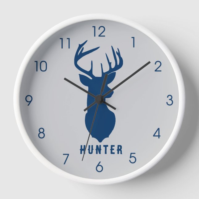 Horloge Marine Blue Deer Buck Grey Boys Hunter Wall (Recto)