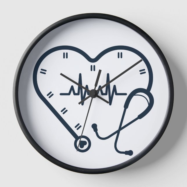Horloge Médicale Coeur et stéthoscope - Unique (Recto)