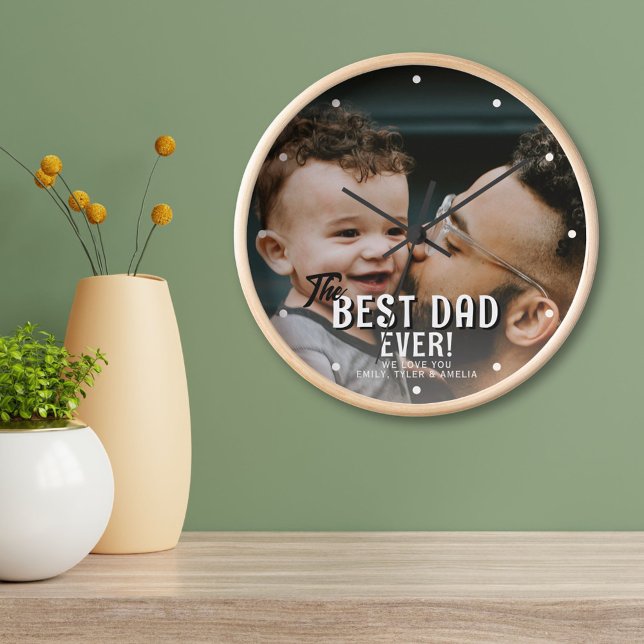 Horloge Meilleur papa Jamais Père`Jour Famille Photo compl (Créateur téléchargé)