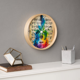 Horloge Mélodie colorée : Guitare peinte sur musique Vinta