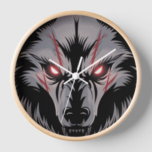 Horloge Menacer le loup avec les yeux rouges brillants
