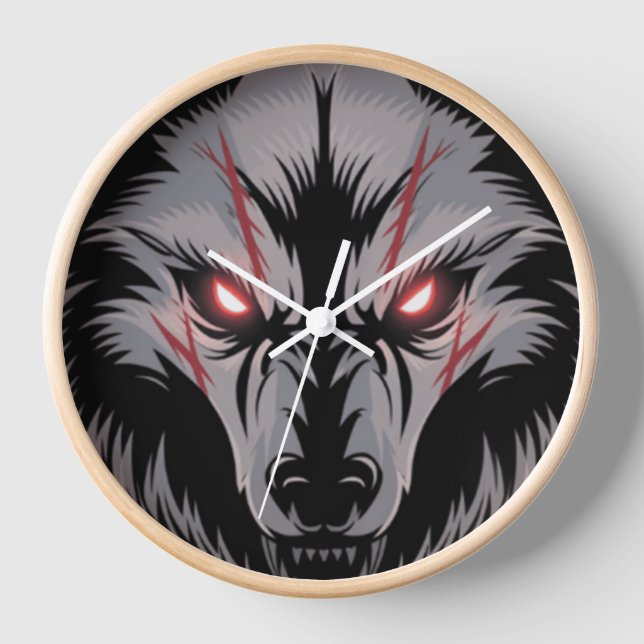 Horloge Menacer le loup avec les yeux rouges brillants (Recto)