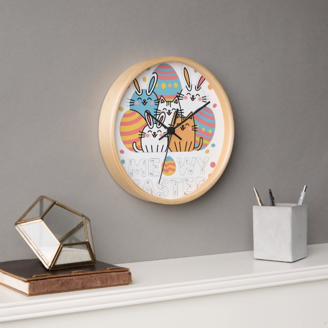 Horloge Meowy Bunny Cats de Pâques Animaux de printemps An (Bureau)
