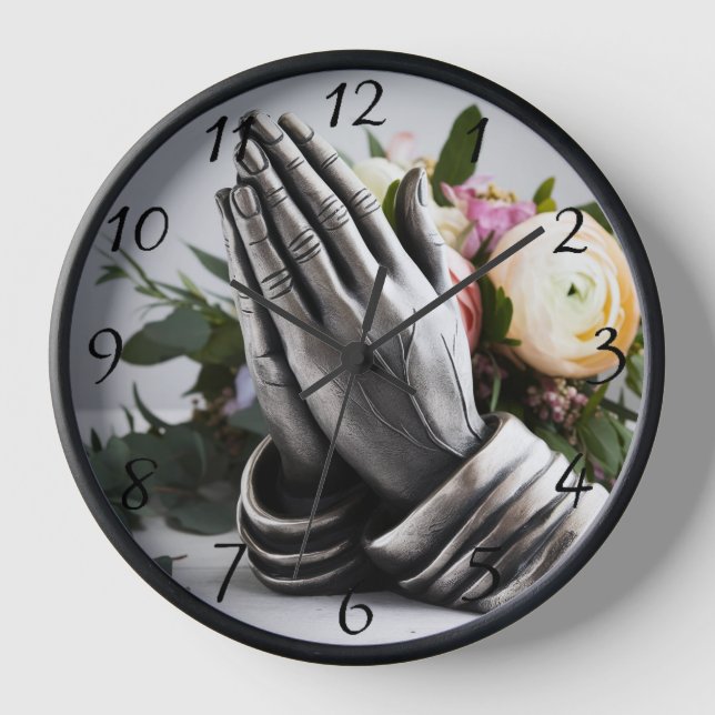Horloge Métal Praying Hands with Peony Florals (Recto)